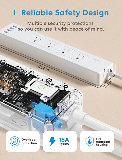 Smart Wi-Fi Power Strip with 4 Outlets, USB Ports and Voice Control Support
