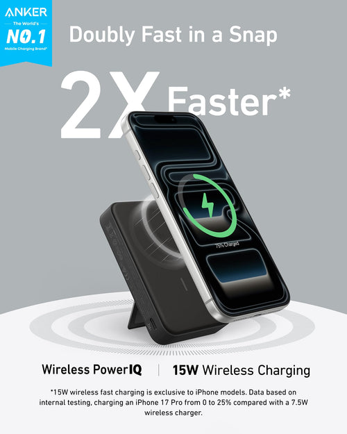 10000mAh Qi2 Wireless Power Bank with Smart Display and Foldable Stand