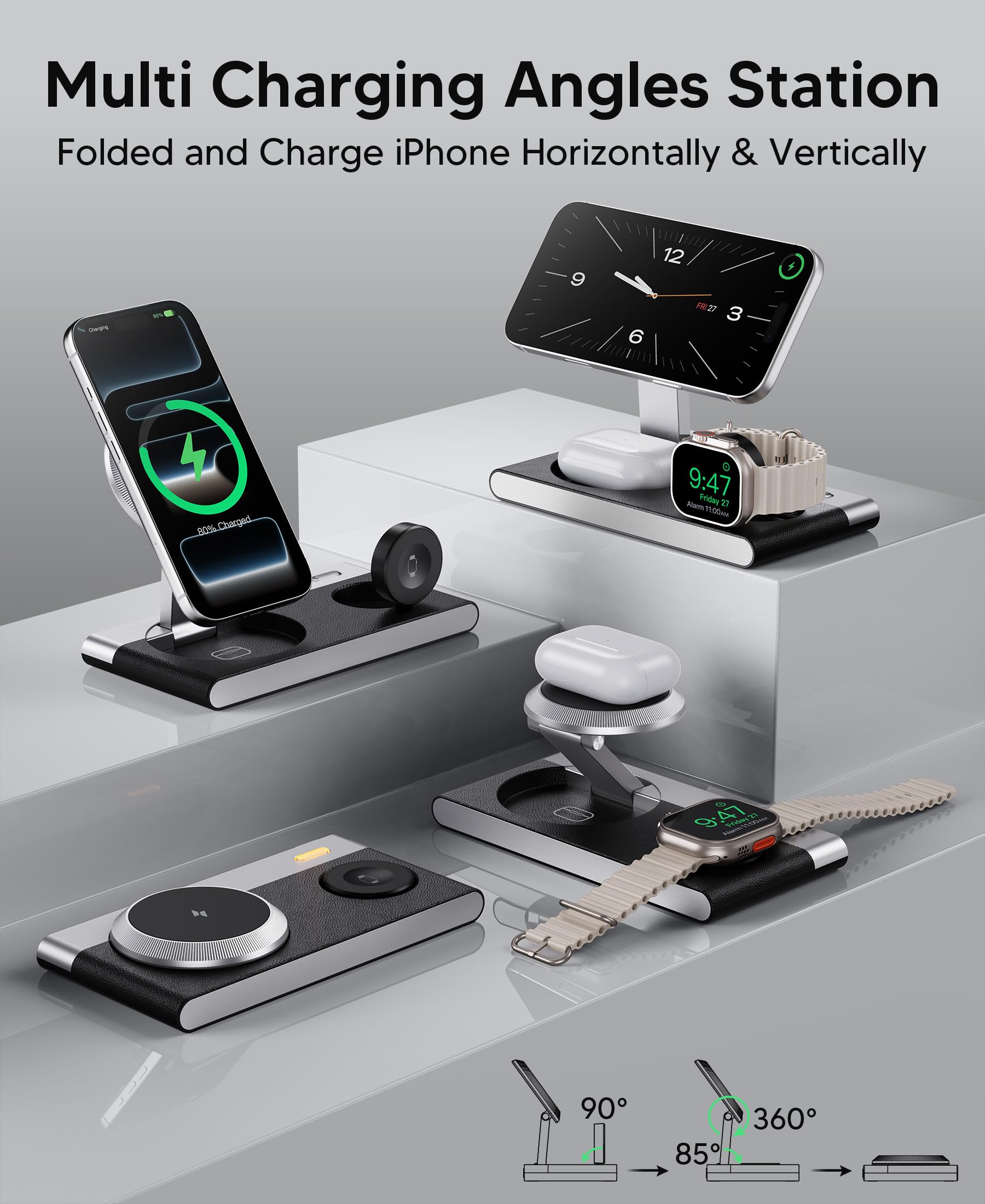 Foldable 3-in-1 Magnetic Wireless Charging Station with Night Light