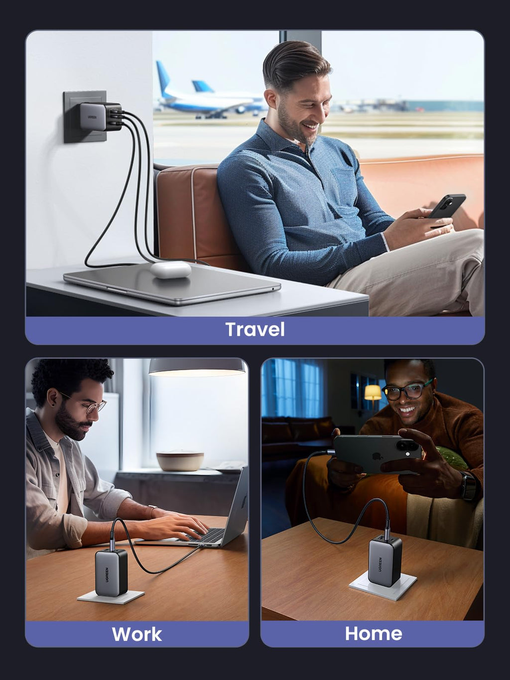 65W 3-Port GaN USB-C Charger with Foldable Compact Design