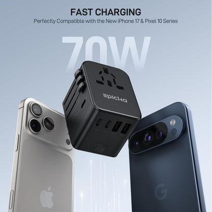 GaN Universal Travel Adapter with 3 USB-C PD Ports and 2 USB-A Ports