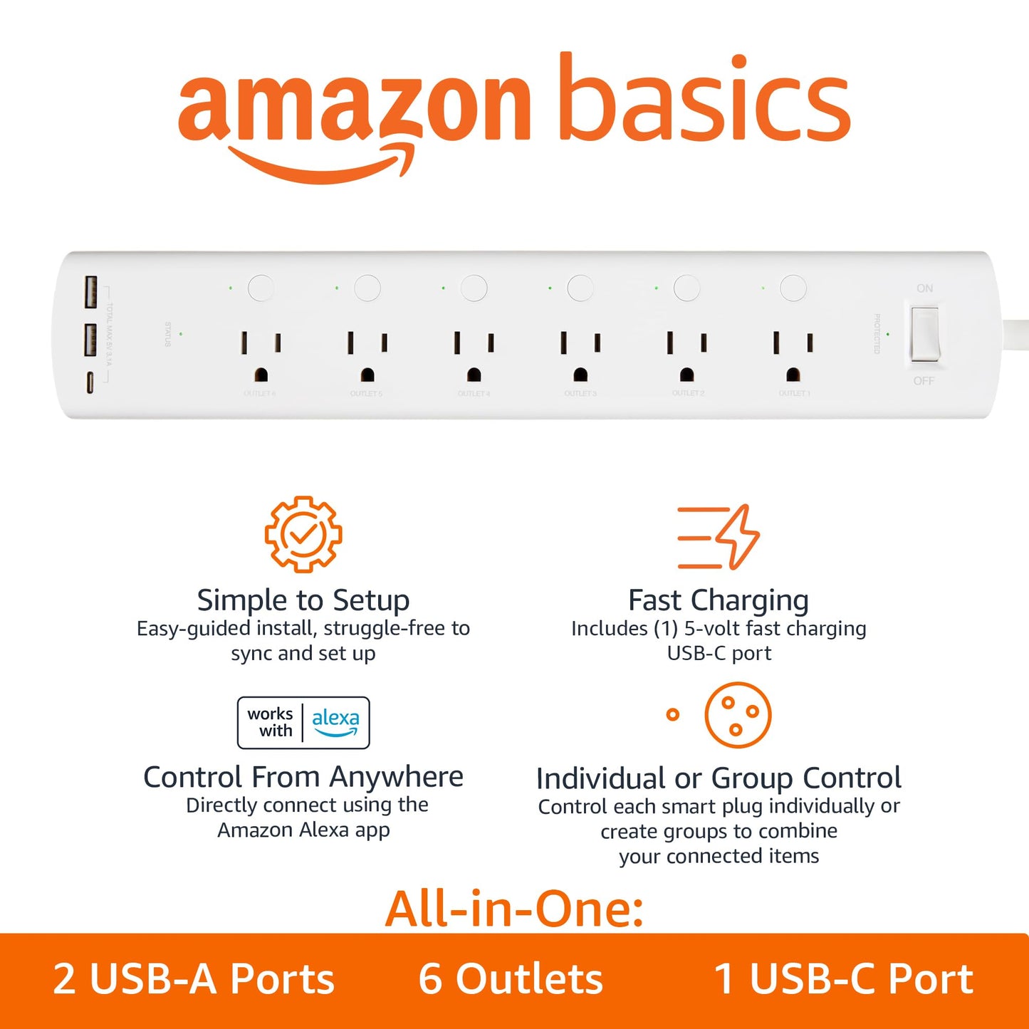 Smart Wi-Fi Power Strip with App Control and Multiple Outlets