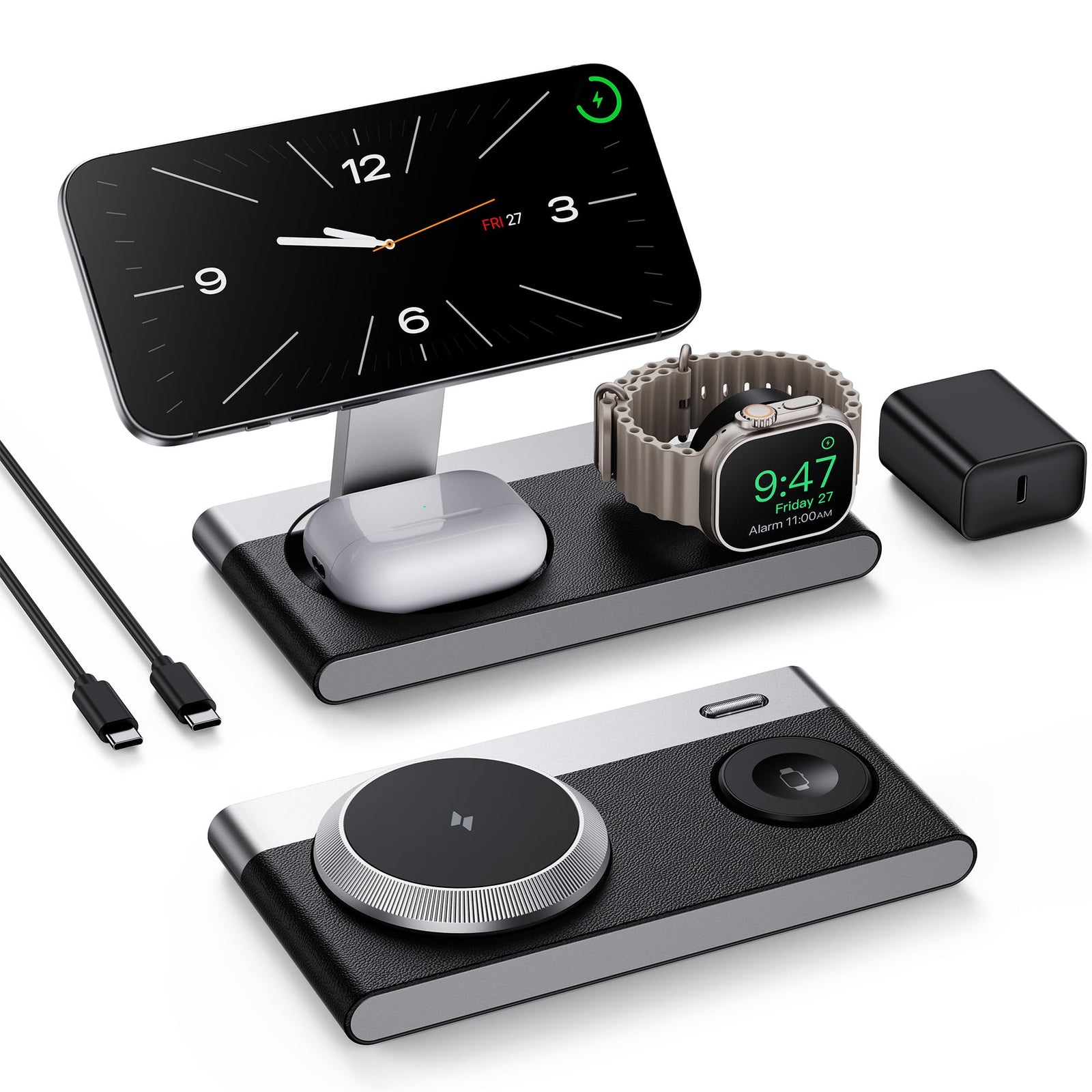 Foldable 3-in-1 Magnetic Wireless Charging Station with Night Light