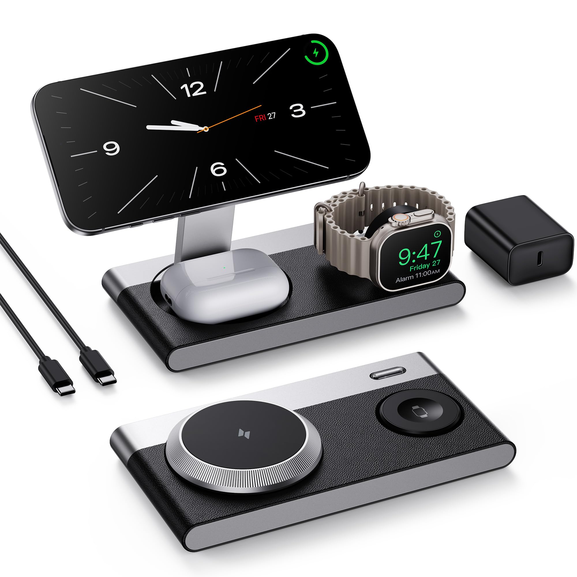 Foldable 3-in-1 Magnetic Wireless Charging Station with Night Light