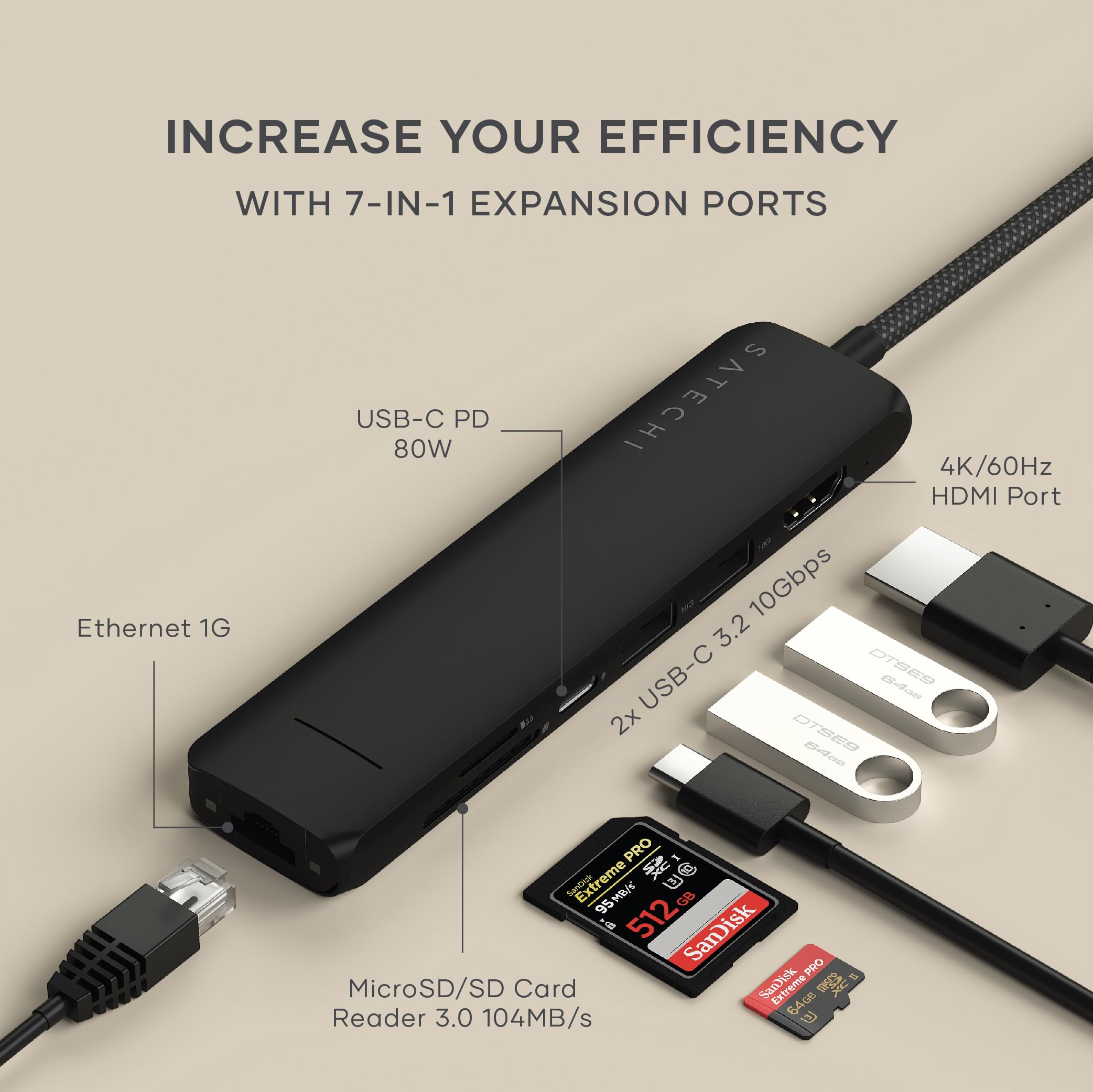 USB-C Slim Multiport Adapter with 4K HDMI, Ethernet and 60W PD Charging