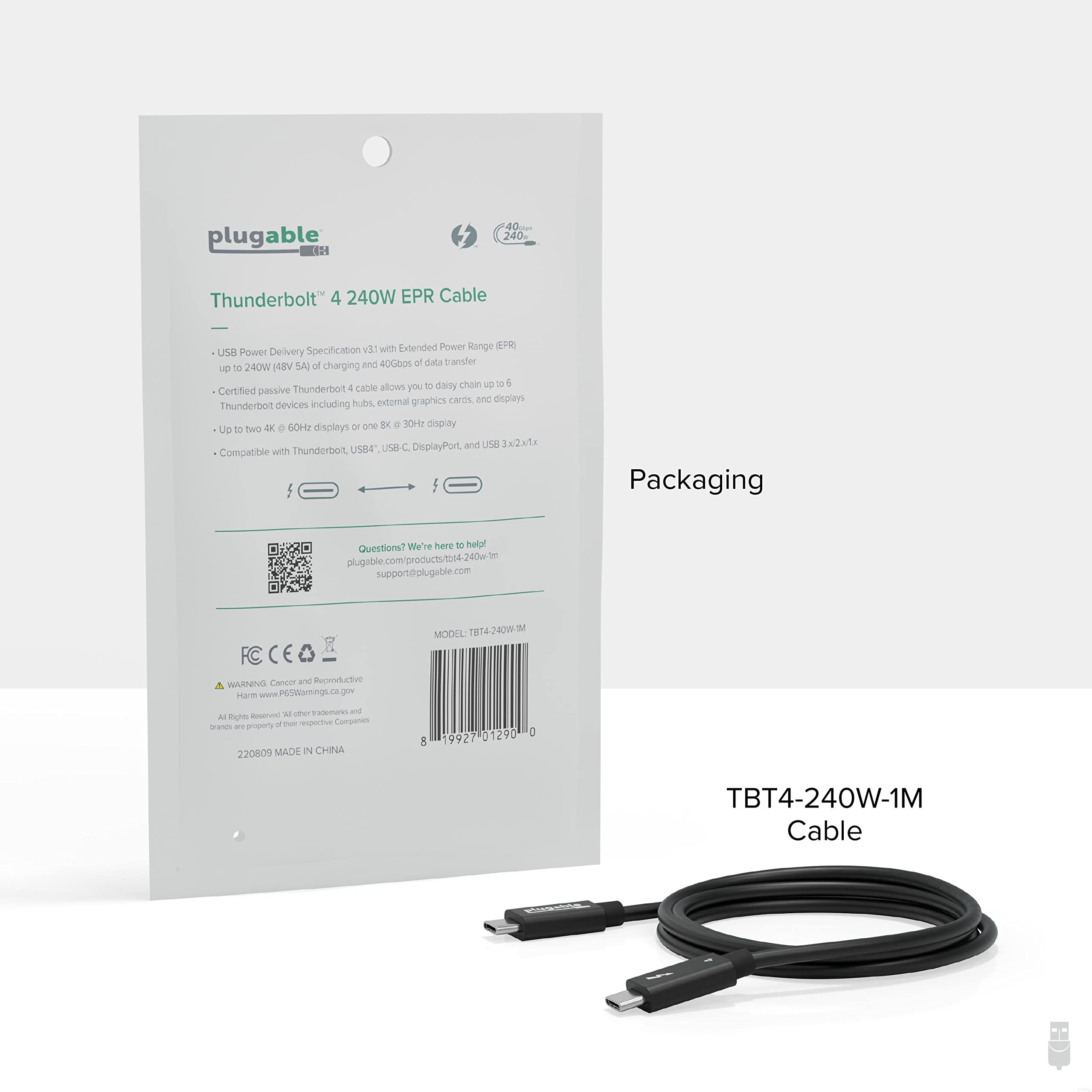 Thunderbolt 4 USB-C Cable with 240W Charging and 40Gbps Data Transfer