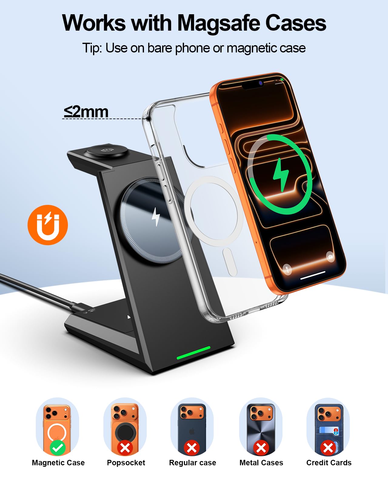 3-in-1 Magnetic Wireless Charging Station with 15W Fast Charging