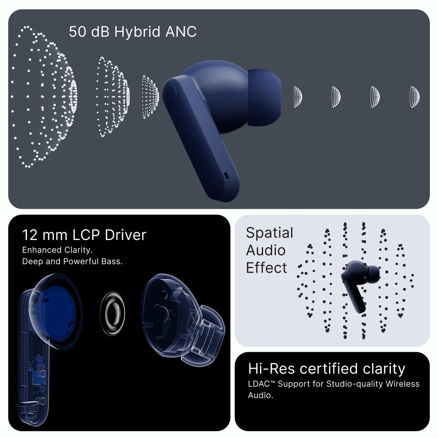 Wireless Earbuds with Adaptive Noise Cancellation and Hi-Res Audio Support