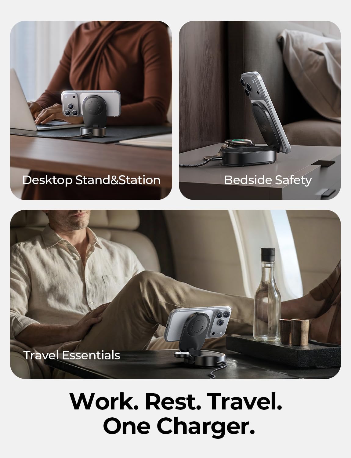 25W 3-in-1 Foldable Magnetic Wireless Charging Station with Stand & Adapter