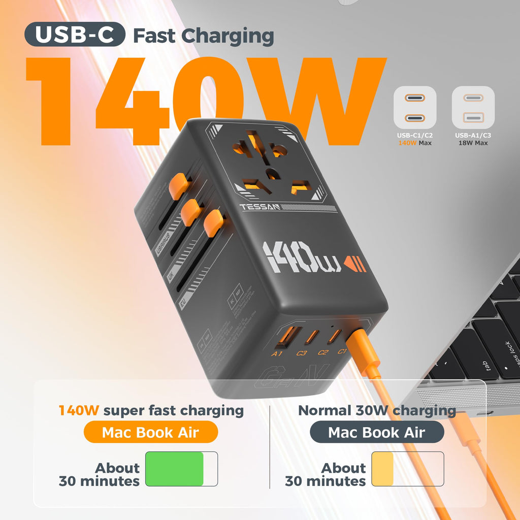 Tessan Universal Travel Adapter Type C/G/A/I 1 4 powerconverter