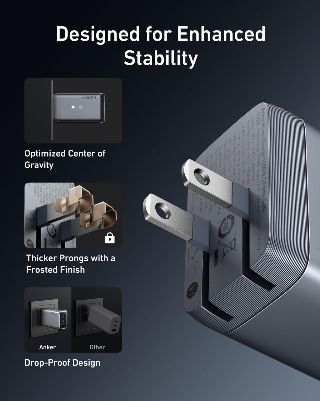 Anker Prime 100W 3-Port GaN USB C Charger Block, Fast Foldable Wall Charger