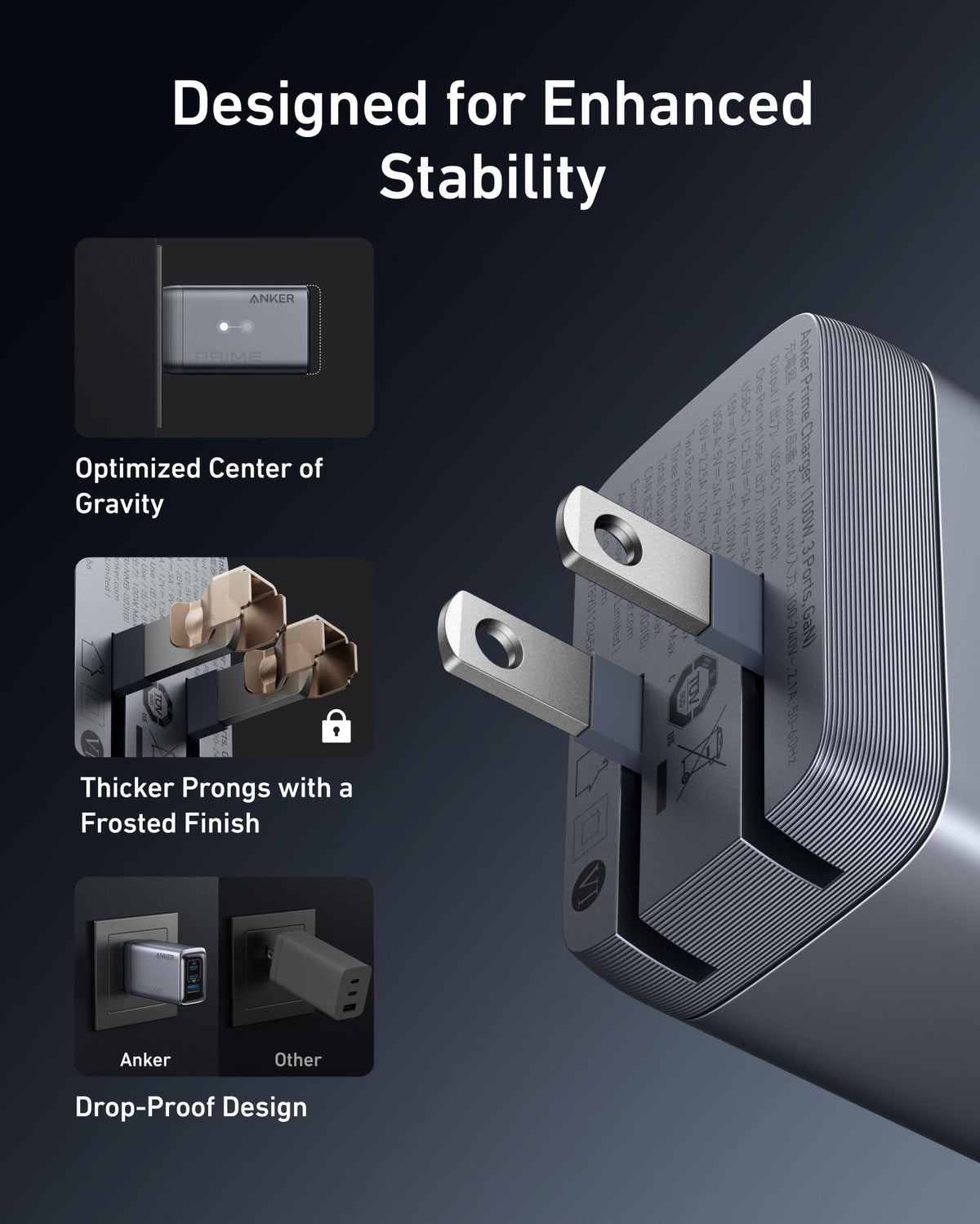 Anker Prime 100W 3-Port GaN USB C Charger Block, Fast Foldable Wall Charger