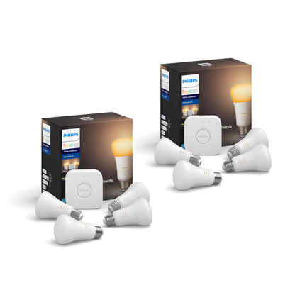 Philips Hue Smart Light Starter Kit - Includes (1) Bridge and (4) 75W A19 E26 LED Smart White and Color Ambiance Bulbs - Control with App - Compatible with Alexa, Google Assistant, and Apple HomeKit