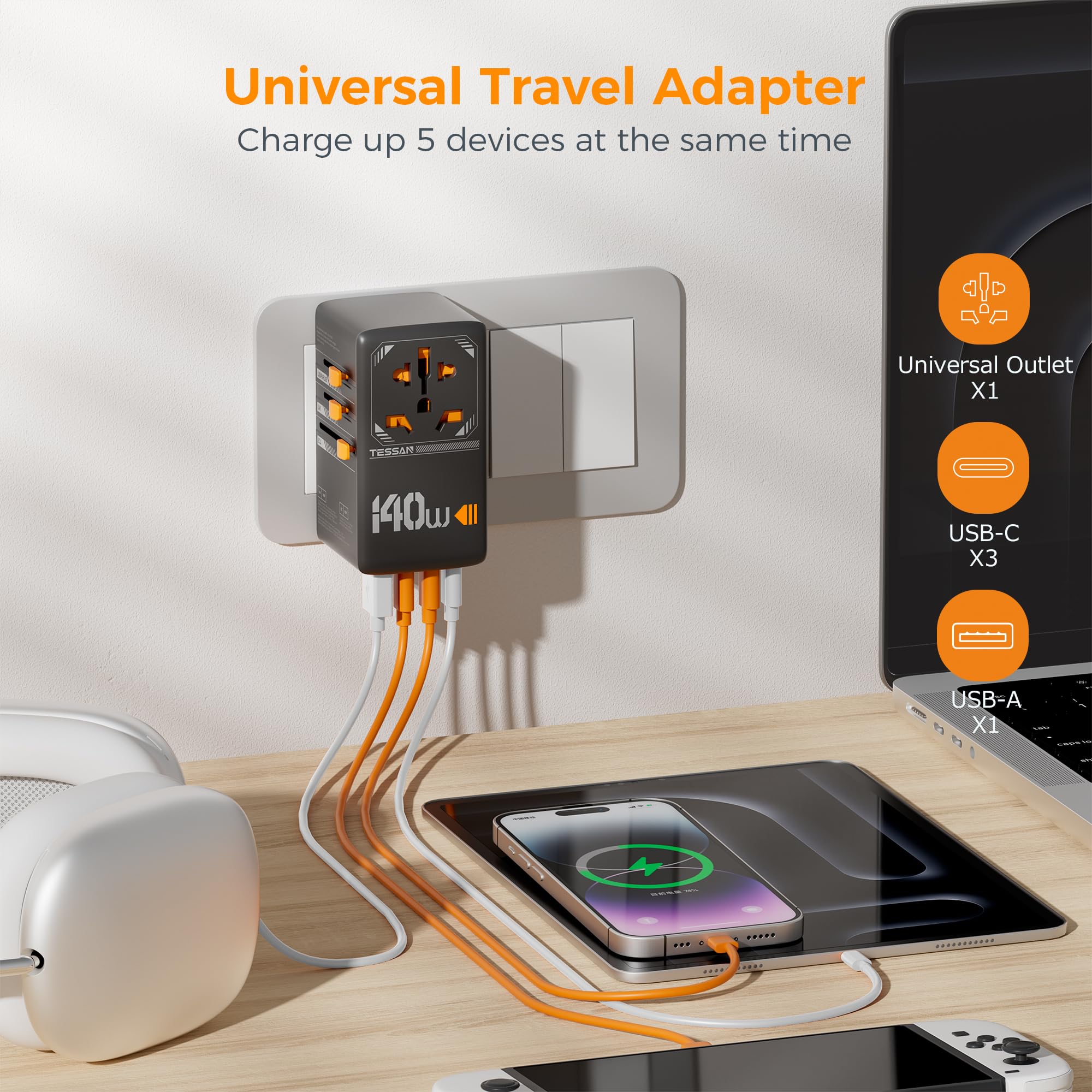 Tessan Universal Travel Adapter Type C/G/A/I 1 4 powerconverter