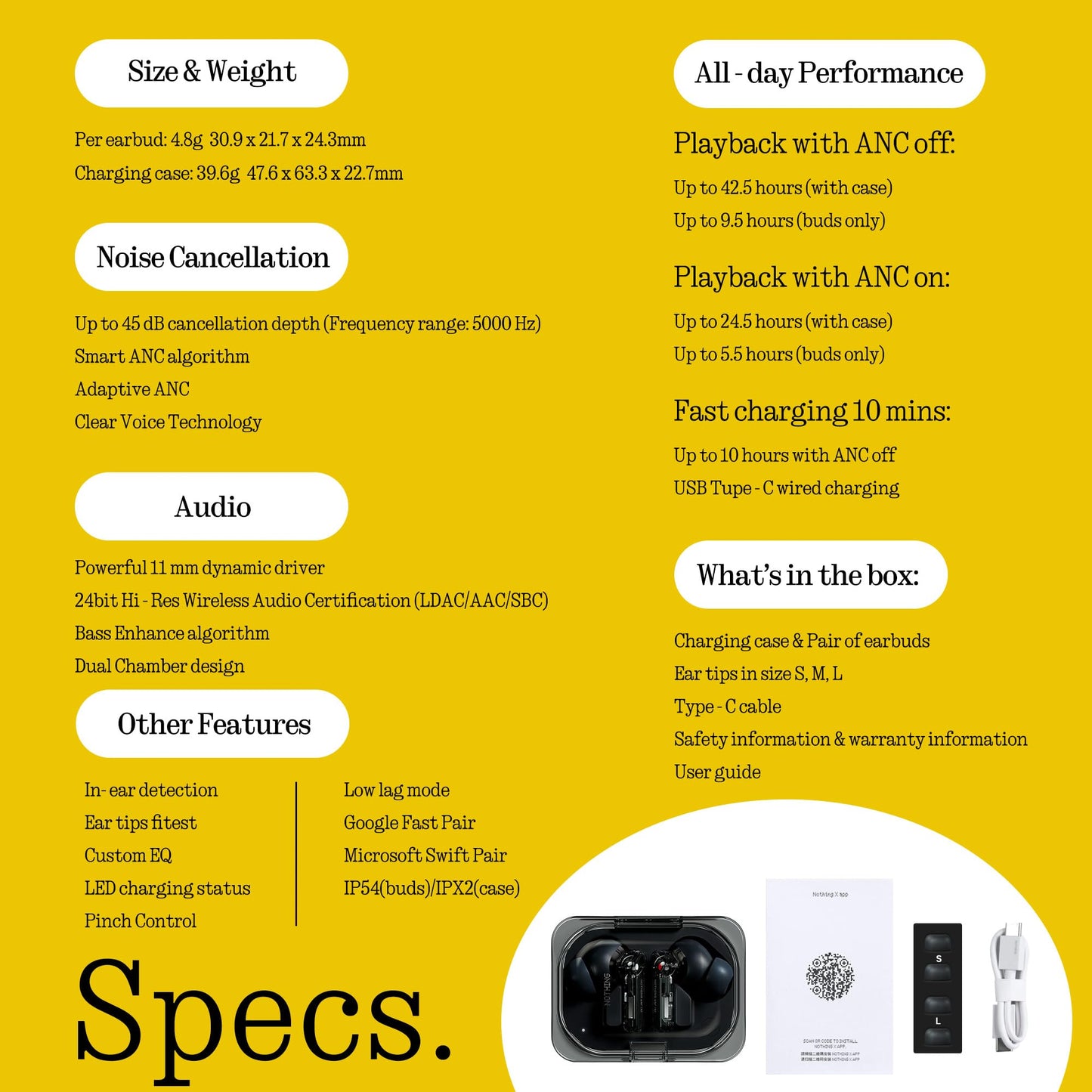 Wireless Earbuds with 45dB Hybrid Noise Cancelling and Hi-Res Audio