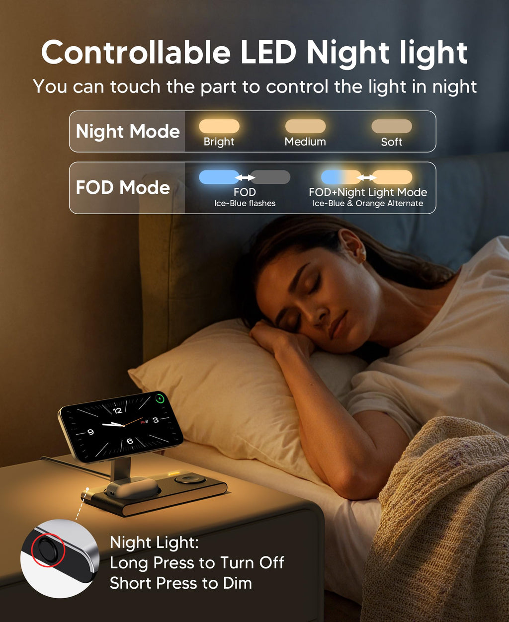 Foldable 3-in-1 Magnetic Wireless Charging Station with Night Light