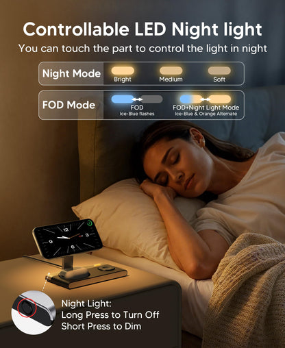 Foldable 3-in-1 Magnetic Wireless Charging Station with Night Light